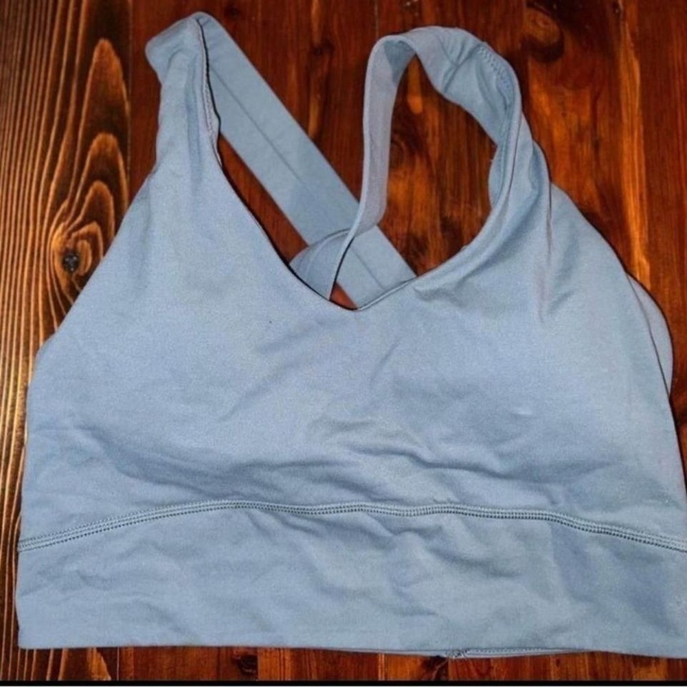 FLX Active Outdoor Womens Sports Bra Light Blue V-Neck Crisscross Straps Size S